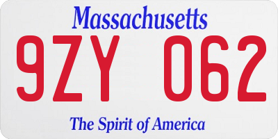 MA license plate 9ZY062
