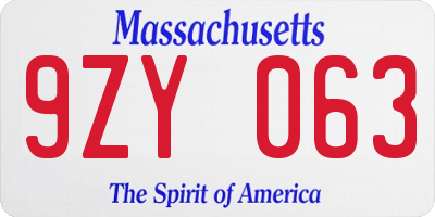 MA license plate 9ZY063