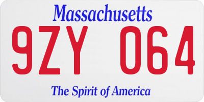 MA license plate 9ZY064