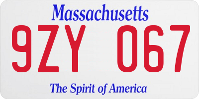 MA license plate 9ZY067
