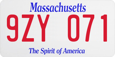 MA license plate 9ZY071