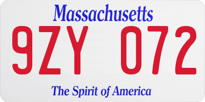 MA license plate 9ZY072