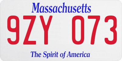 MA license plate 9ZY073