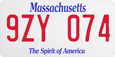 MA license plate 9ZY074