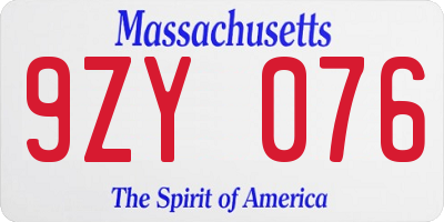 MA license plate 9ZY076