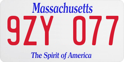 MA license plate 9ZY077