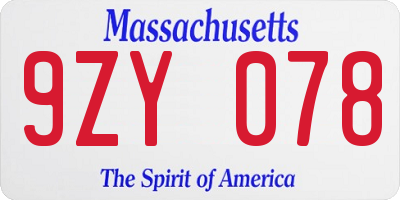 MA license plate 9ZY078