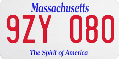 MA license plate 9ZY080