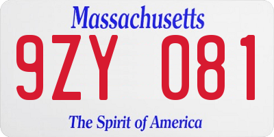 MA license plate 9ZY081