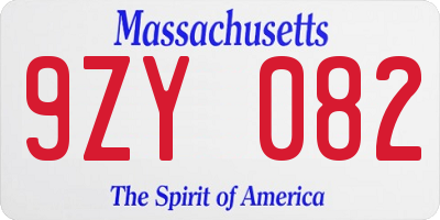 MA license plate 9ZY082