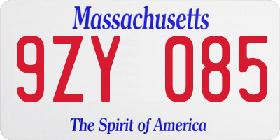 MA license plate 9ZY085