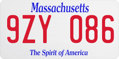 MA license plate 9ZY086