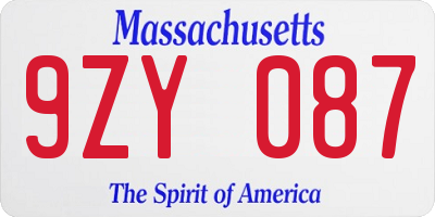 MA license plate 9ZY087