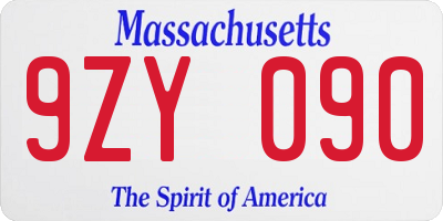 MA license plate 9ZY090