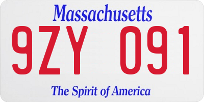 MA license plate 9ZY091