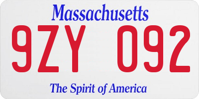 MA license plate 9ZY092