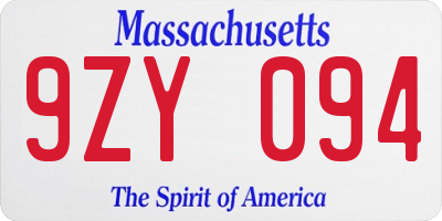 MA license plate 9ZY094