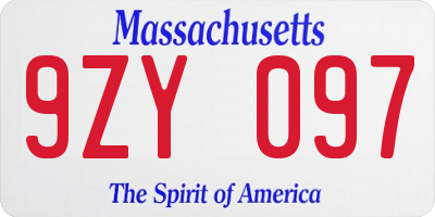 MA license plate 9ZY097