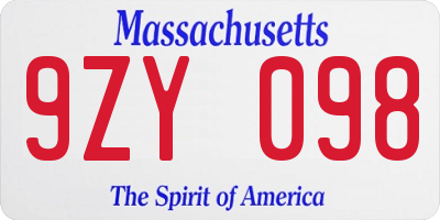 MA license plate 9ZY098