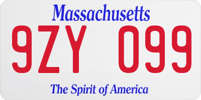 MA license plate 9ZY099