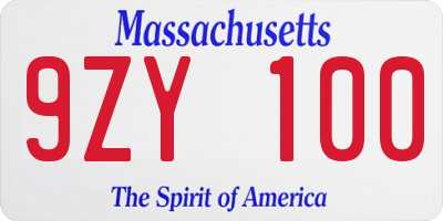 MA license plate 9ZY100