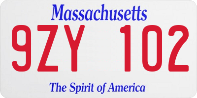 MA license plate 9ZY102
