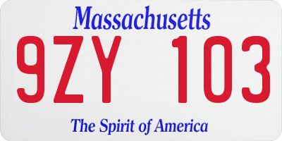 MA license plate 9ZY103