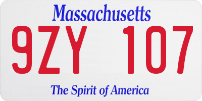 MA license plate 9ZY107