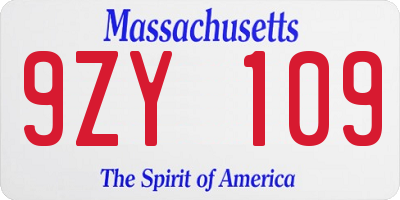 MA license plate 9ZY109