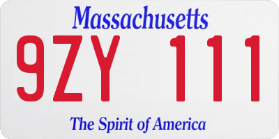 MA license plate 9ZY111