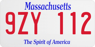 MA license plate 9ZY112