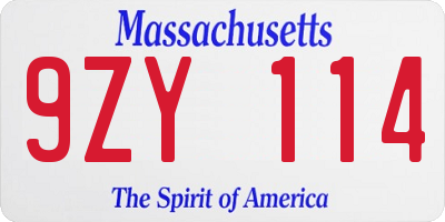 MA license plate 9ZY114
