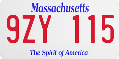 MA license plate 9ZY115