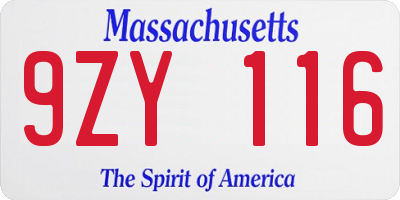 MA license plate 9ZY116