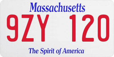 MA license plate 9ZY120