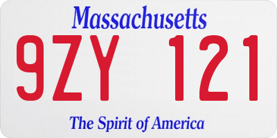 MA license plate 9ZY121