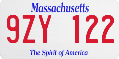 MA license plate 9ZY122