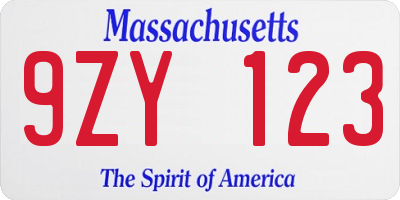 MA license plate 9ZY123