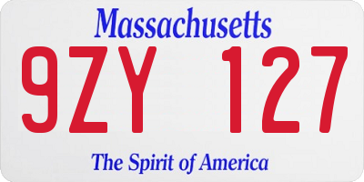 MA license plate 9ZY127