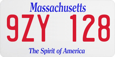 MA license plate 9ZY128