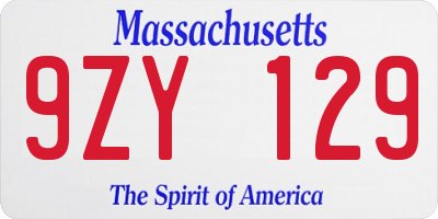 MA license plate 9ZY129