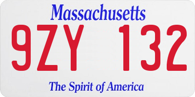 MA license plate 9ZY132