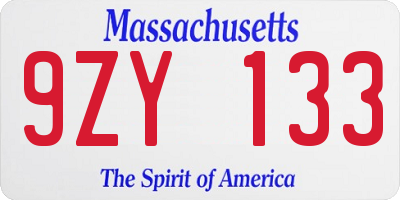 MA license plate 9ZY133