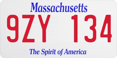 MA license plate 9ZY134