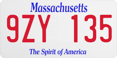 MA license plate 9ZY135