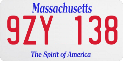 MA license plate 9ZY138