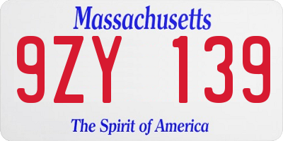 MA license plate 9ZY139