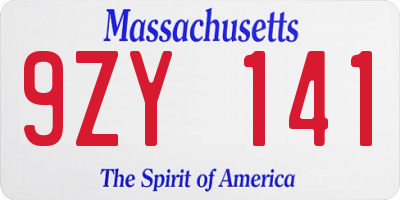 MA license plate 9ZY141