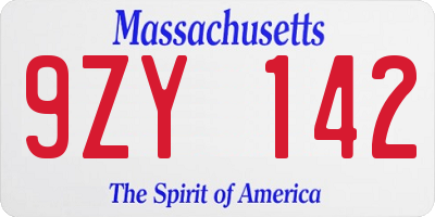 MA license plate 9ZY142