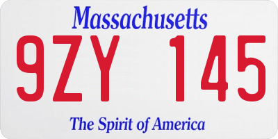 MA license plate 9ZY145